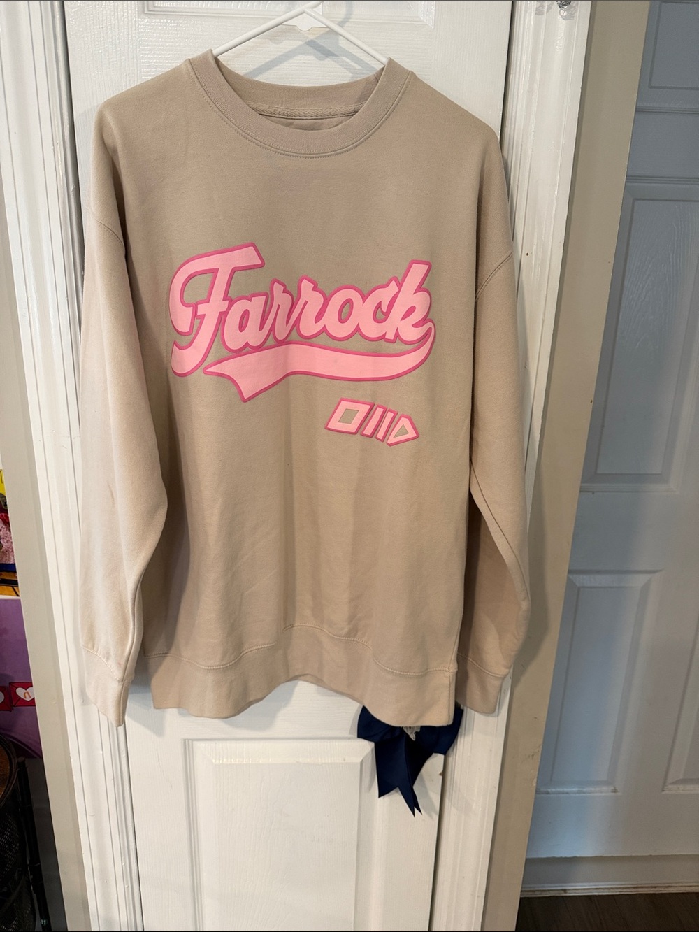 Farrock Beige Sweatshirt with Pink Logo